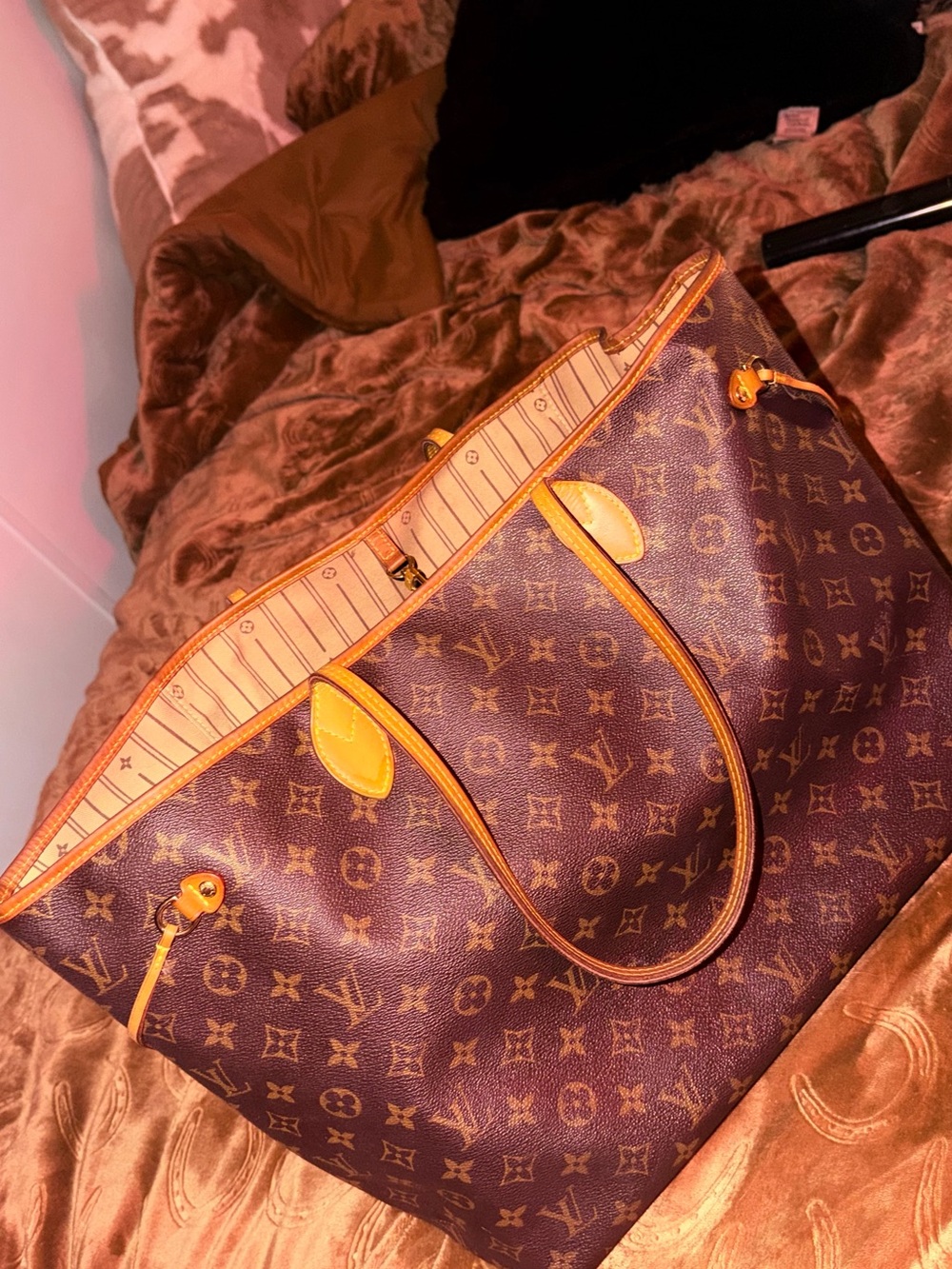 Louis Vuitton Monogram Canvas Tote in Brown Tan Leather Trim size GM neverfull - Picture 1 of 16